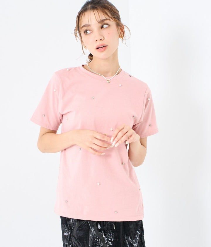 パール ビジュー デコ Tシャツ 523-6847