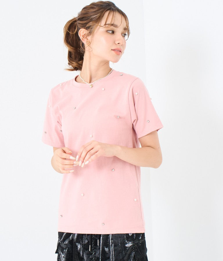 パール ビジュー デコ Tシャツ 523-6847