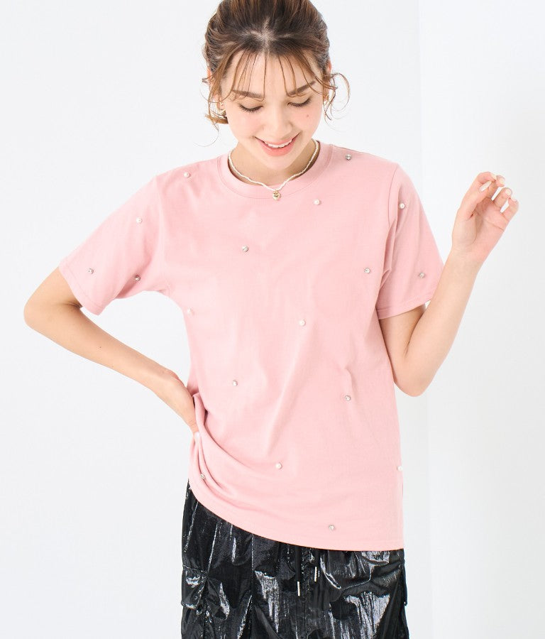 パール ビジュー デコ Tシャツ 523-6847