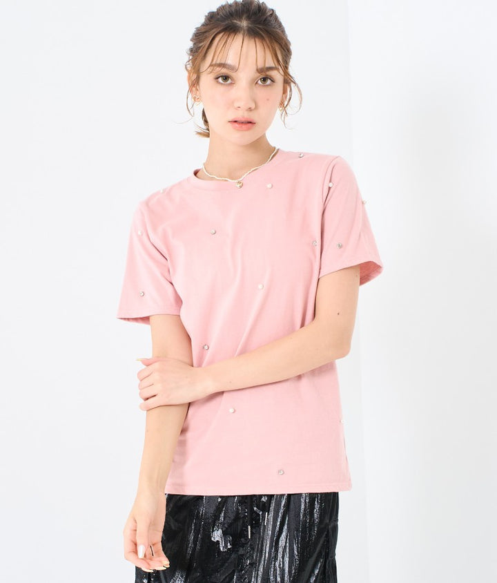 パール ビジュー デコ Tシャツ 523-6847