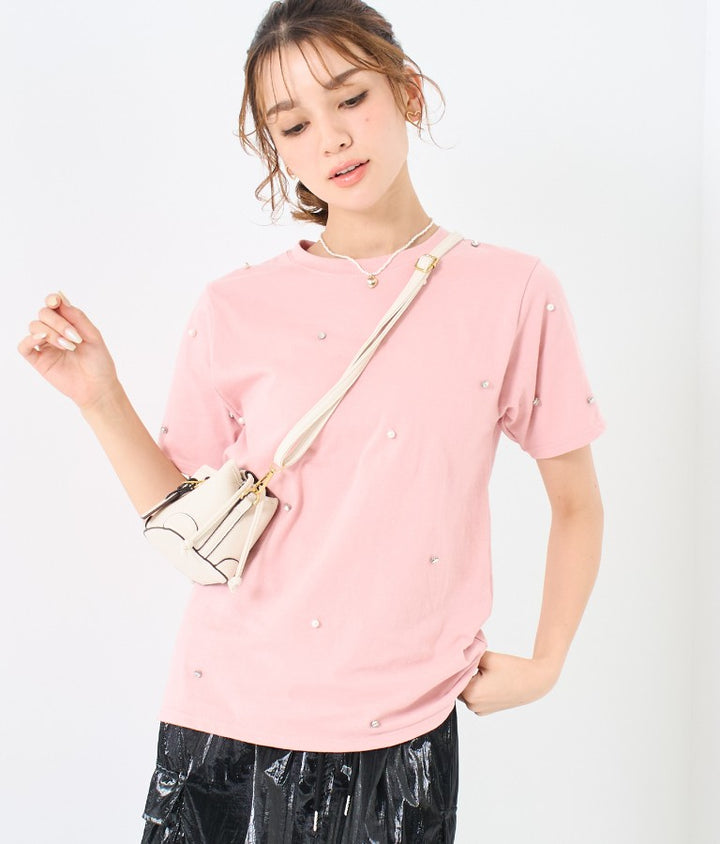 パール ビジュー デコ Tシャツ 523-6847