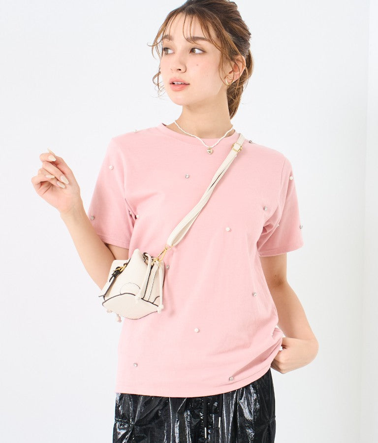 パール ビジュー デコ Tシャツ 523-6847