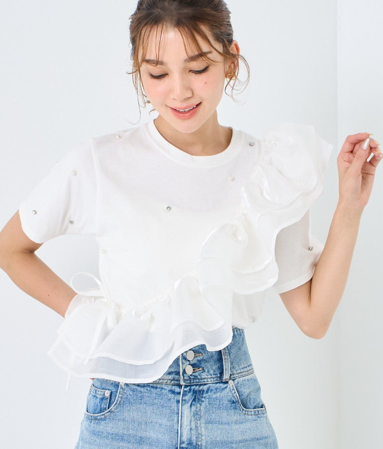 パール ビジュー デコ Tシャツ 523-6847