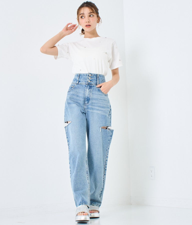 パール ビジュー デコ Tシャツ 523-6847