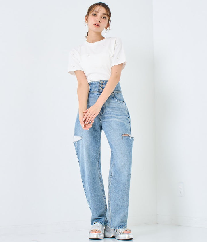 パール ビジュー デコ Tシャツ 523-6847