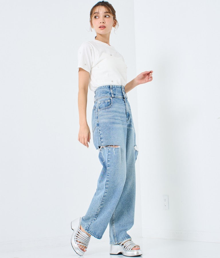 パール ビジュー デコ Tシャツ 523-6847