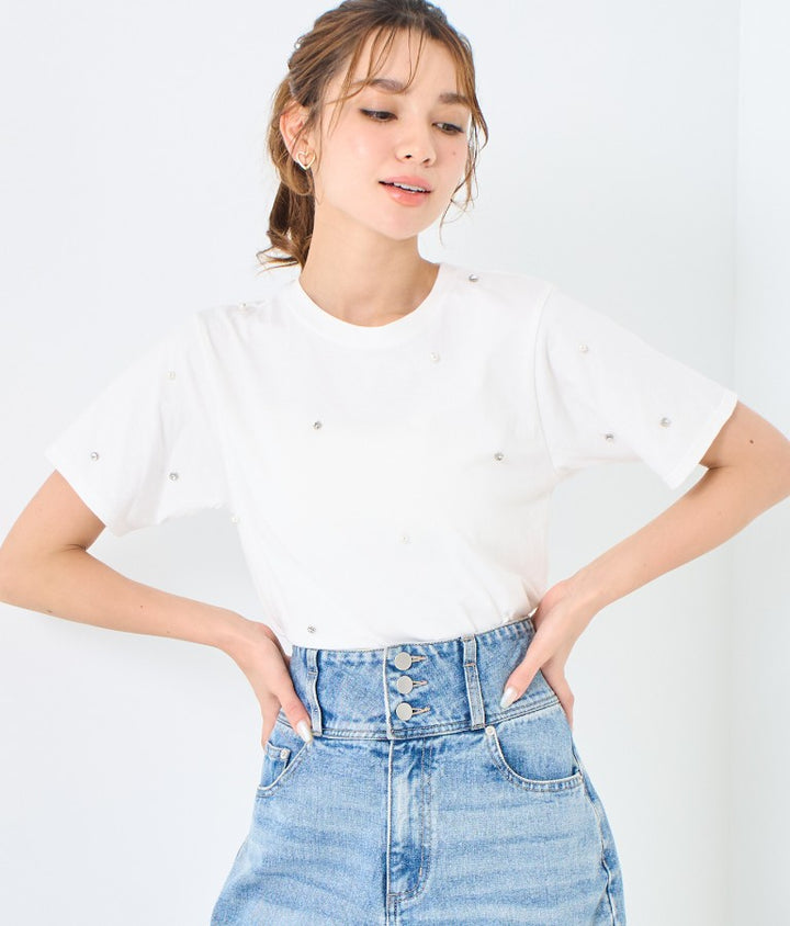 パール ビジュー デコ Tシャツ 523-6847