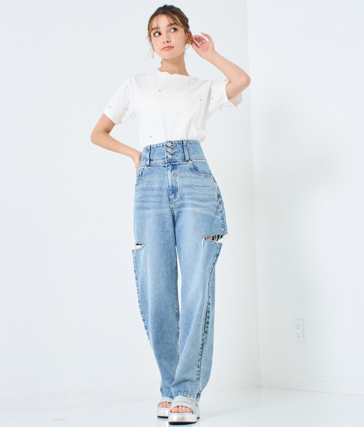 パール ビジュー デコ Tシャツ 523-6847
