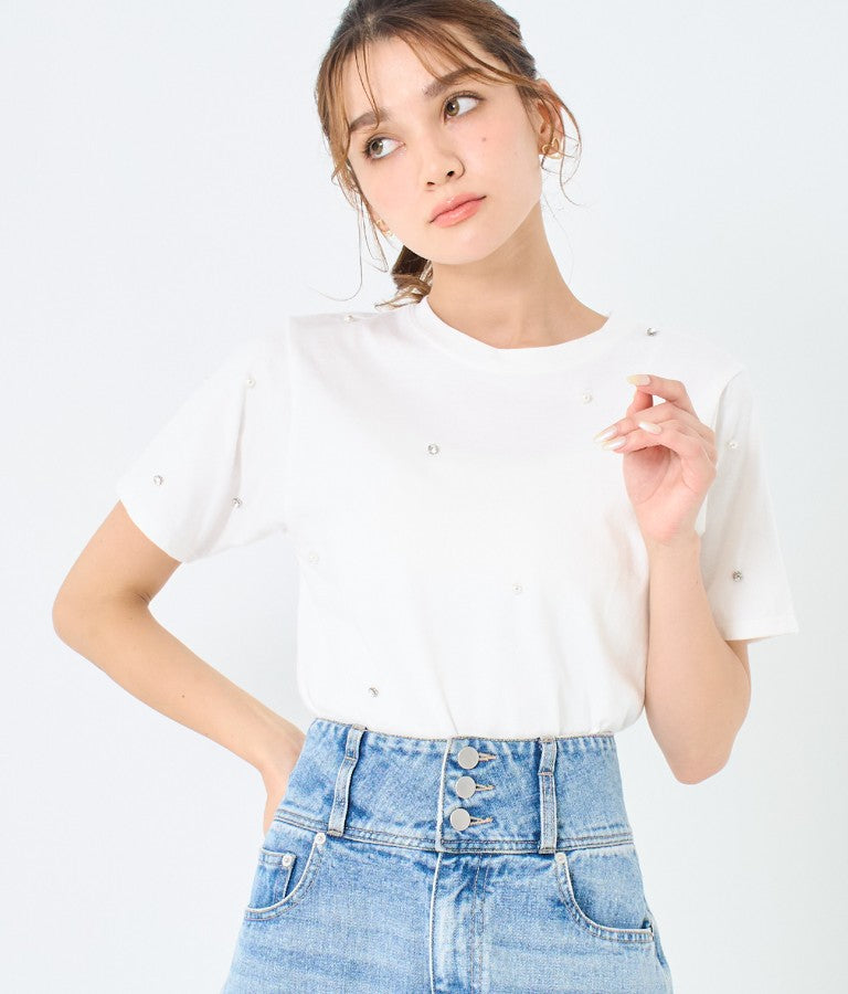 パール ビジュー デコ Tシャツ 523-6847