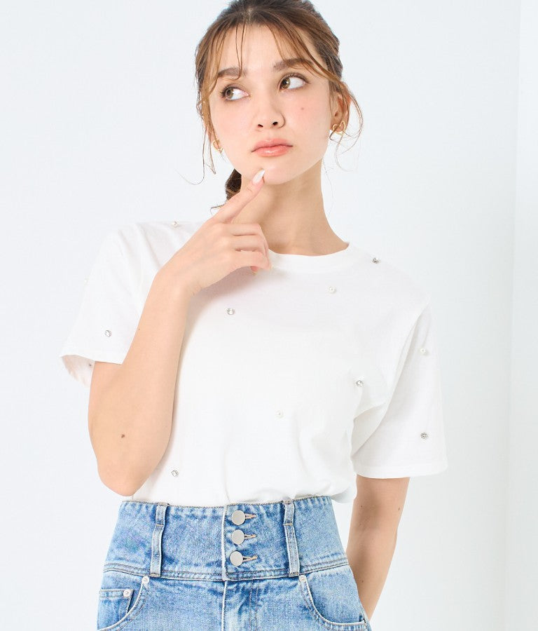 パール ビジュー デコ Tシャツ 523-6847