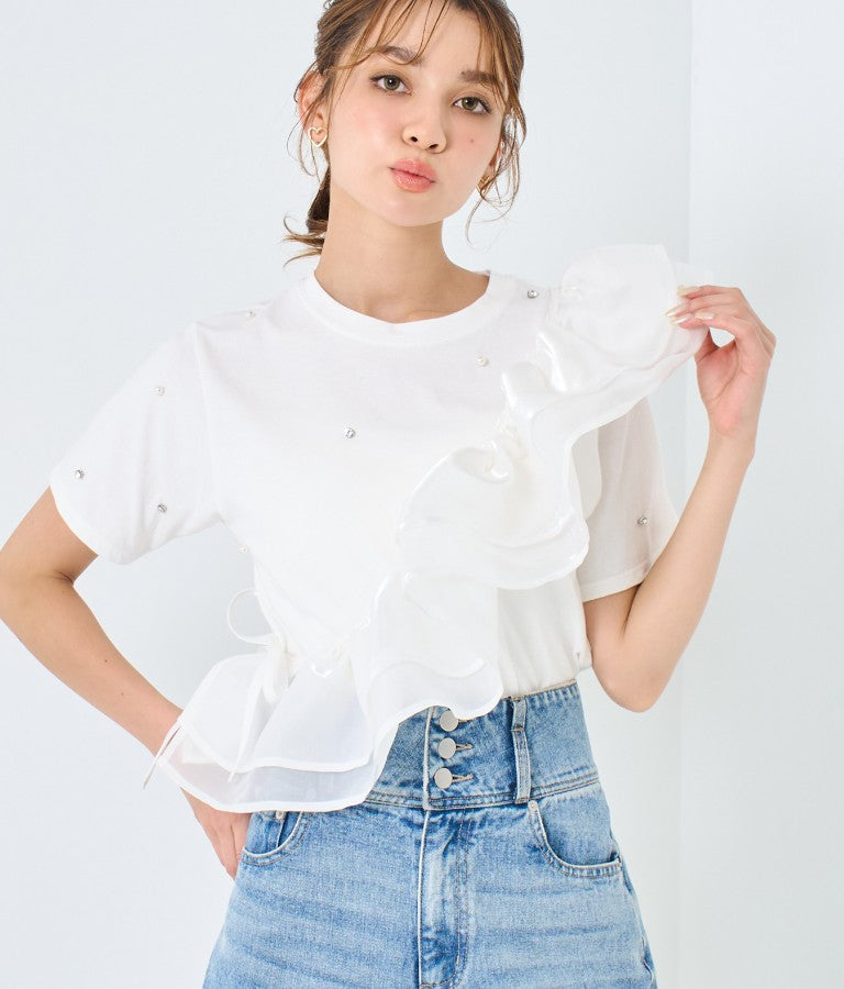 パール ビジュー デコ Tシャツ 523-6847