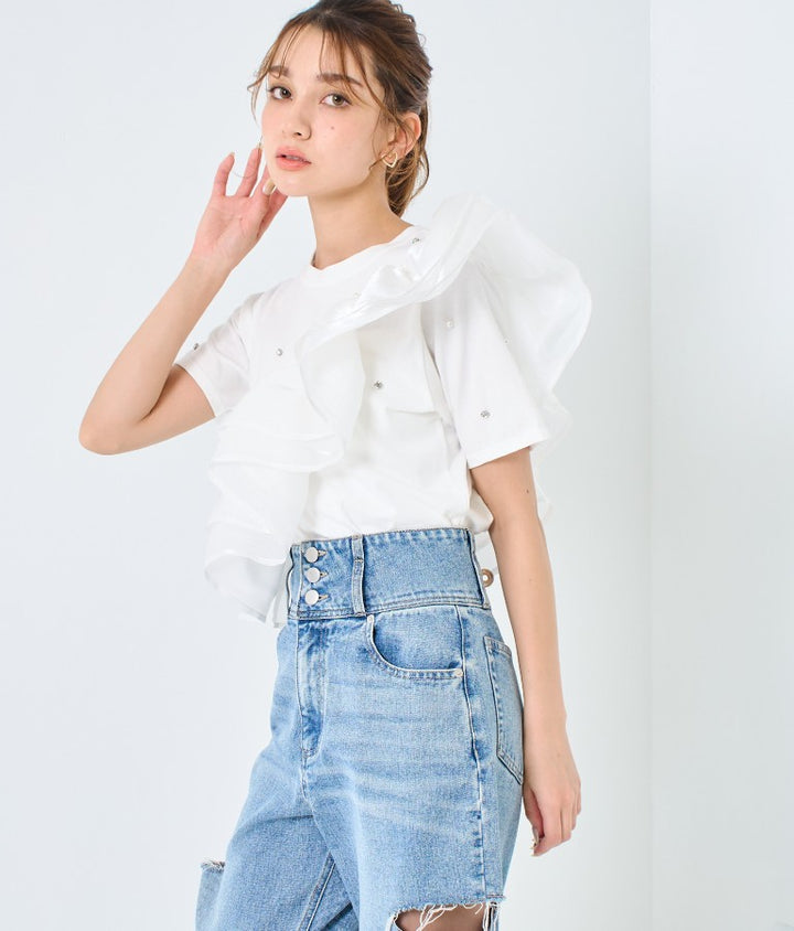 パール ビジュー デコ Tシャツ 523-6847