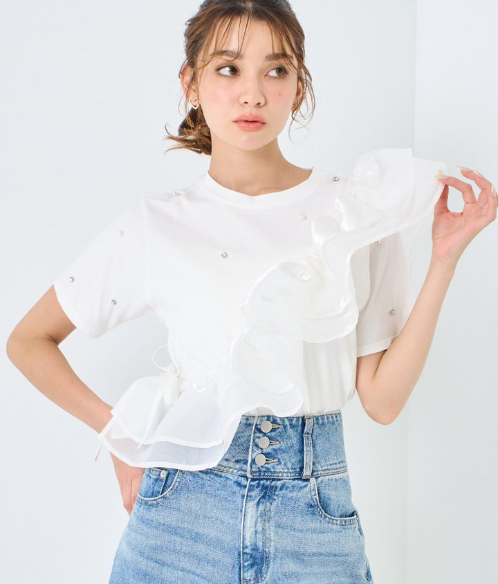 パール ビジュー デコ Tシャツ 523-6847