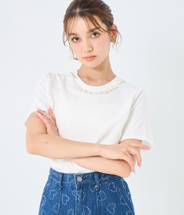 パール ネック Tシャツ 523-6846