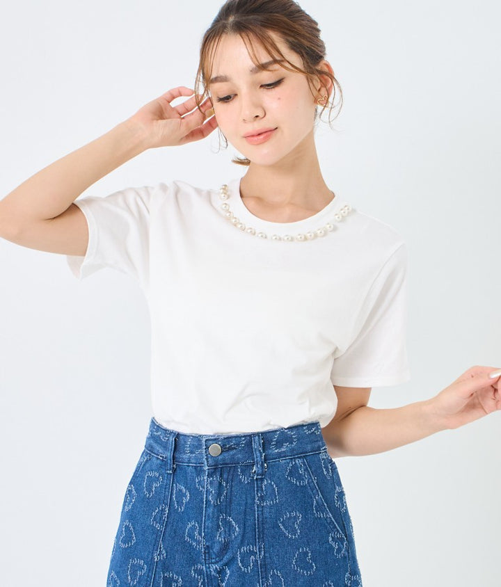 パール ネック Tシャツ 523-6846