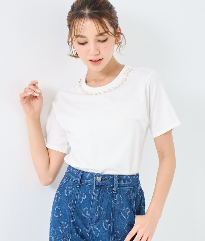 パール ネック Tシャツ 523-6846