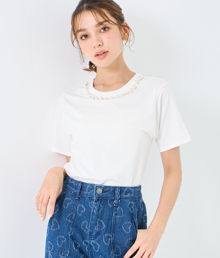 パール ネック Tシャツ 523-6846