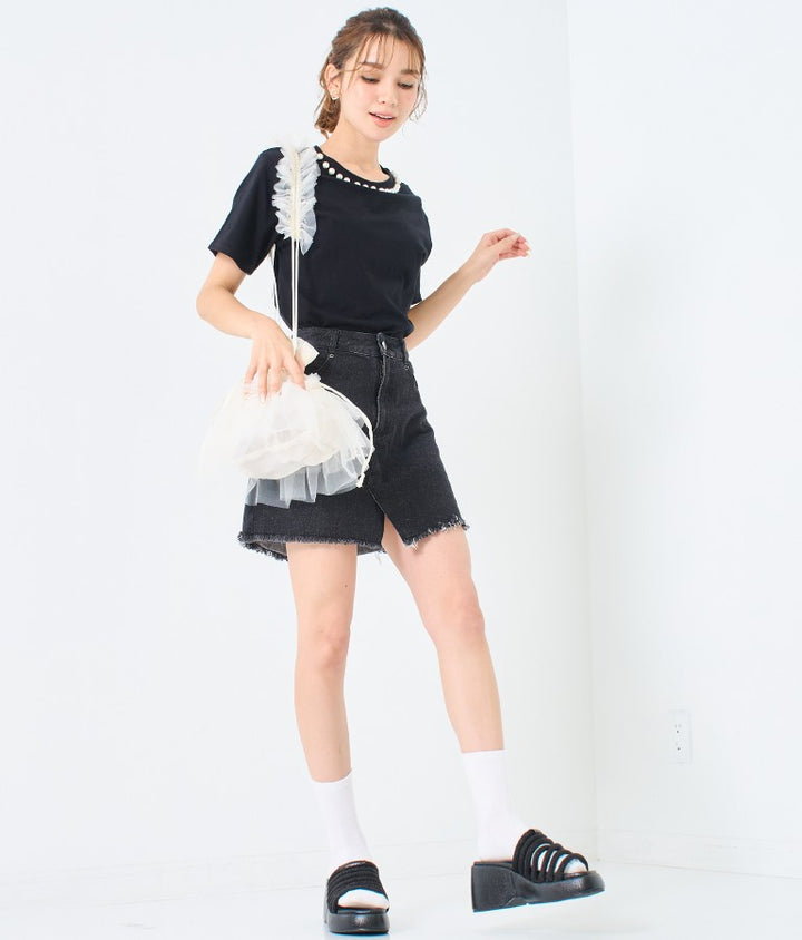 パール ネック Tシャツ 523-6846