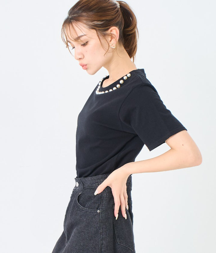 パール ネック Tシャツ 523-6846