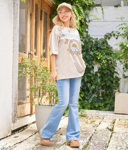 SUN&FLOWER プリント 半袖 ビッグ Tシャツ 853-5870