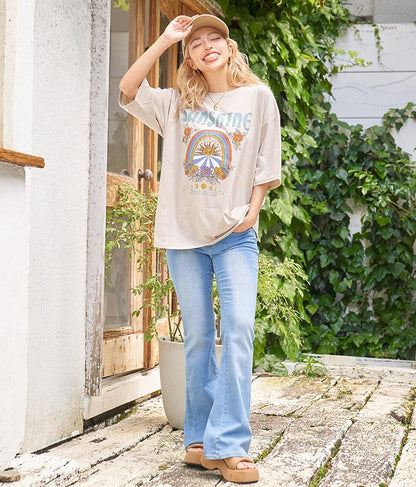SUN&FLOWER プリント 半袖 ビッグ Tシャツ 853-5870