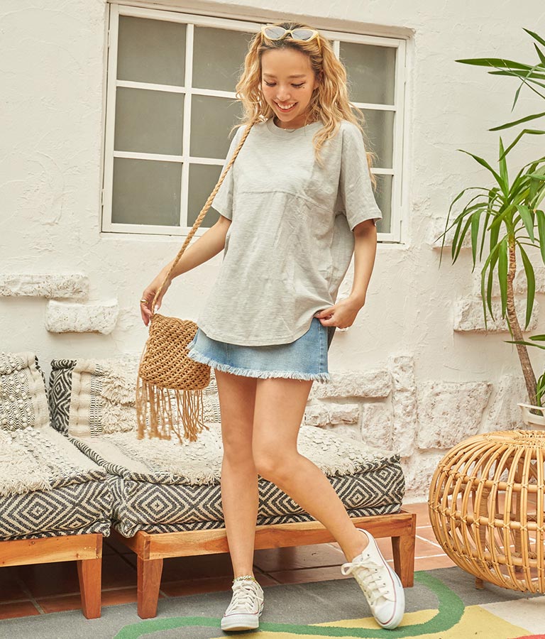 切替 ビッグ 無地 半袖 スラブ Tシャツ 853-5818