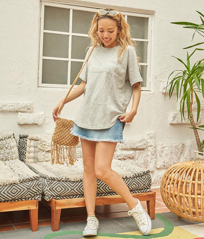 切替 ビッグ 無地 半袖 スラブ Tシャツ 853-5818