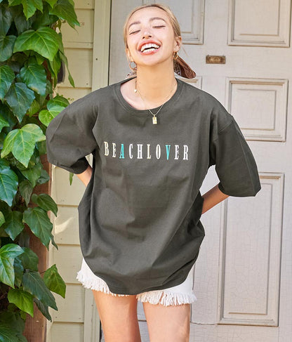 カラフル刺繍 ハートポイント コットン ビッグ Tシャツ 853-5862