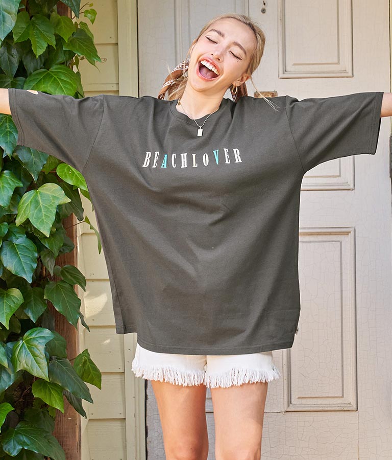 カラフル刺繍 ハートポイント コットン ビッグ Tシャツ 853-5862