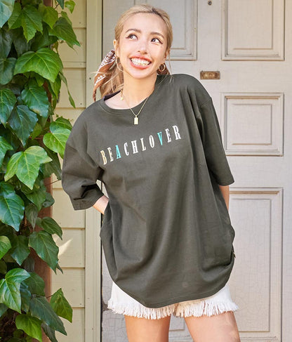 カラフル刺繍 ハートポイント コットン ビッグ Tシャツ 853-5862