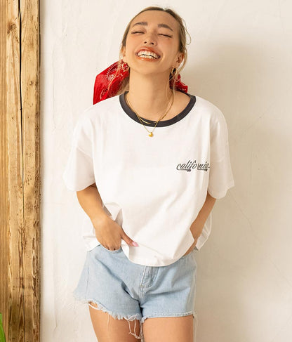 国旗 プリント コットン リンガー Tシャツ 853-5858