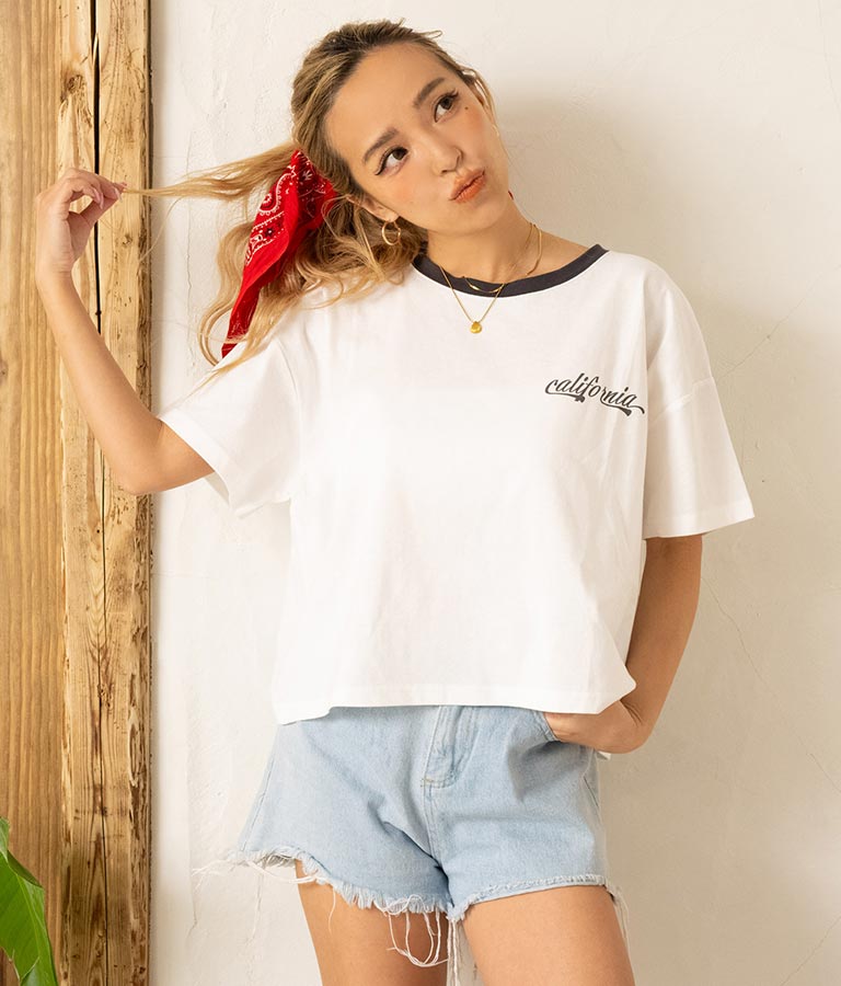 国旗 プリント コットン リンガー Tシャツ 853-5858