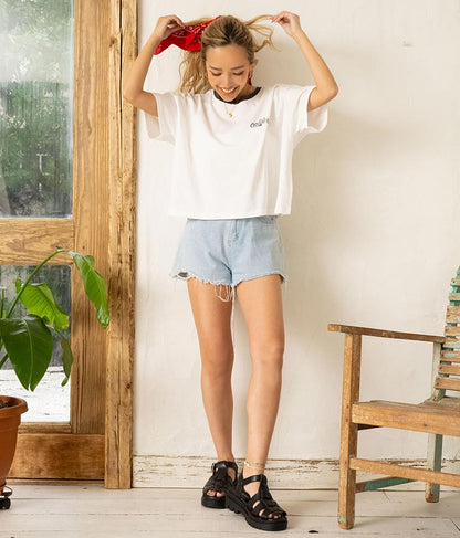 国旗 プリント コットン リンガー Tシャツ 853-5858