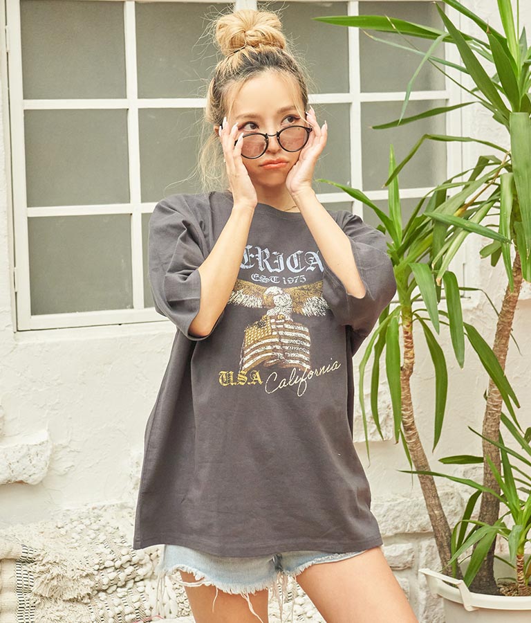 イーグル プリント コットン ビッグ Tシャツ 853-5861