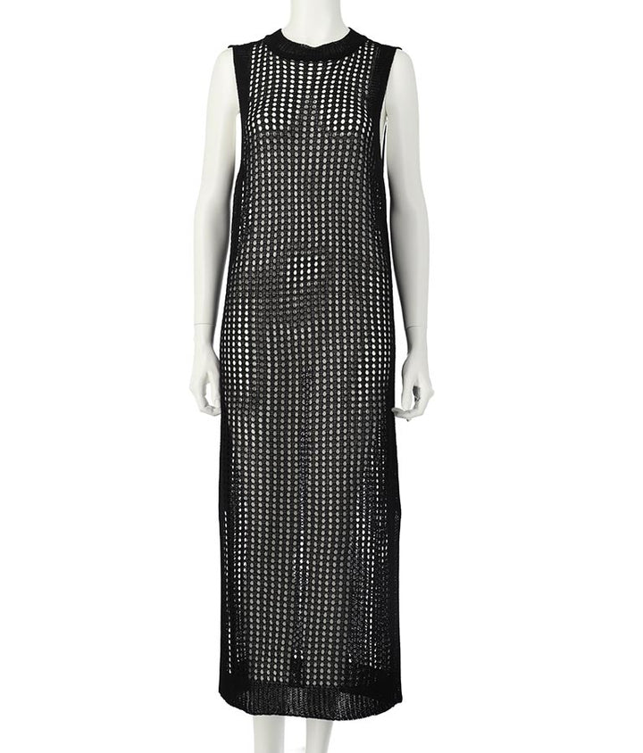 メッシュ サマー ニット ノースリーブ ロング ワンピース 497-2634