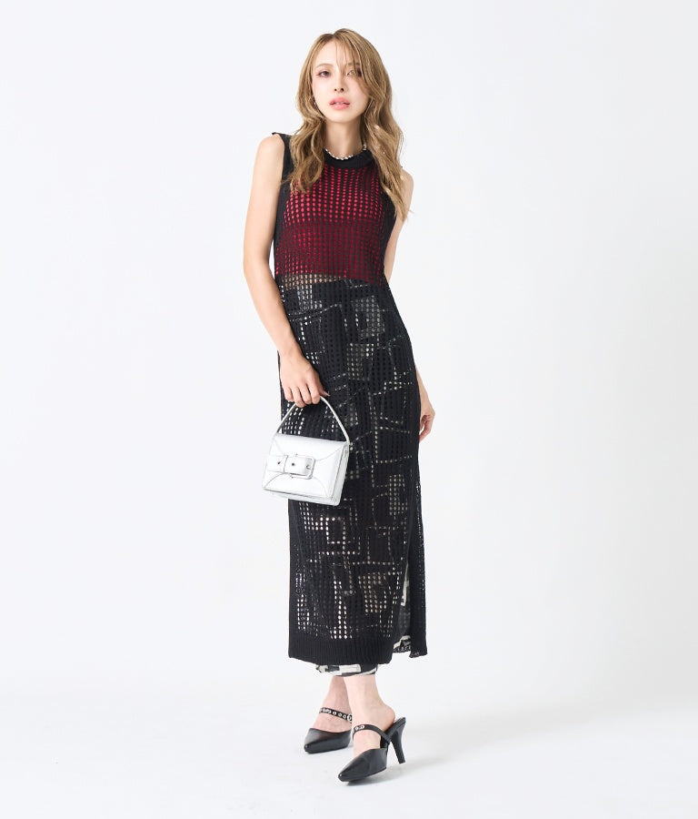 メッシュ サマー ニット ノースリーブ ロング ワンピース 497-2634
