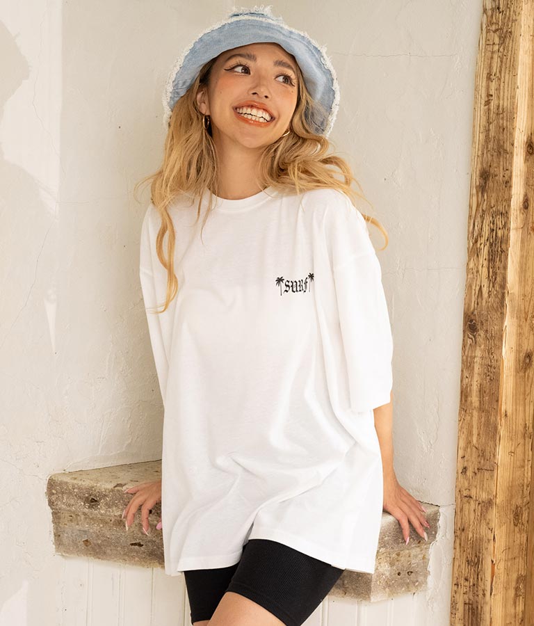 パームツリー チェッカーデザイン ビッグ 半袖 Tシャツ 853-5866