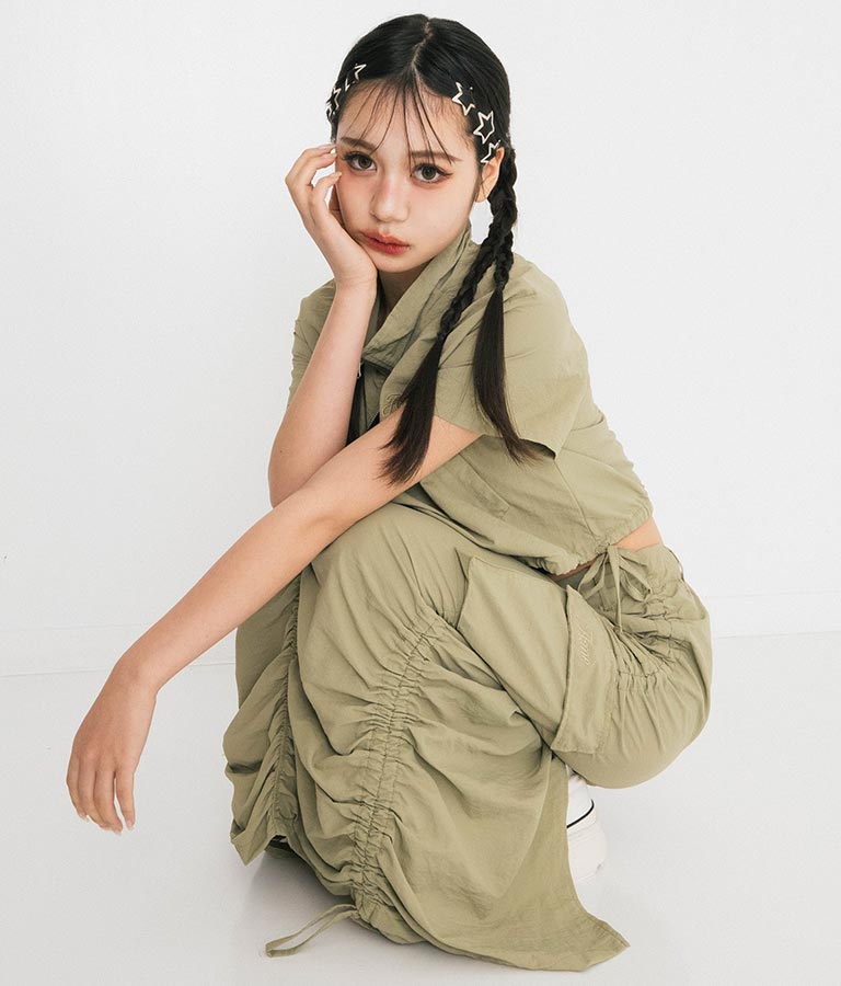 【ティーンズライン】 シャーリング ナイロン カーゴ スカート（M､Lサイズ展開） 【セットアップ着用可】 911-7539