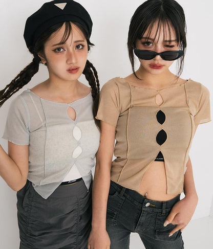 【ティーンズライン】2WAY シアー トップス （M､Lサイズ展開） 913-7548