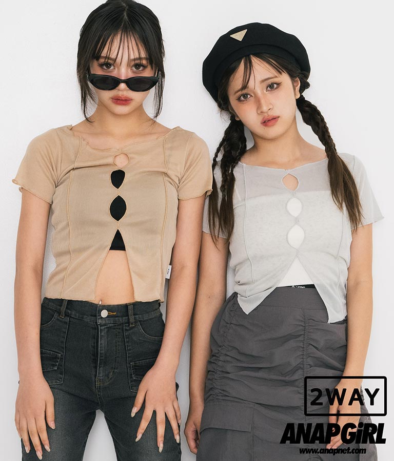 【ティーンズライン】2WAY シアー トップス （M､Lサイズ展開） 913-7548