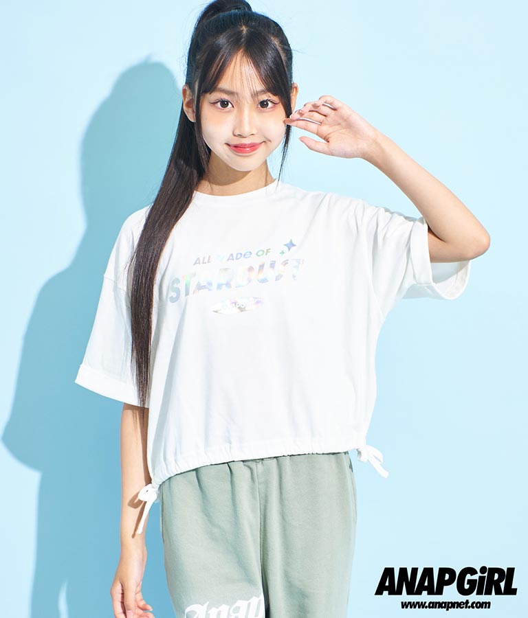 サイド リボン ホログラム プリント Tシャツ 913-7371