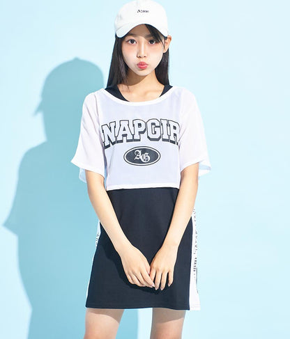 シアー Tシャツ × サイド ライン タンク ワンピース SET 918-7478