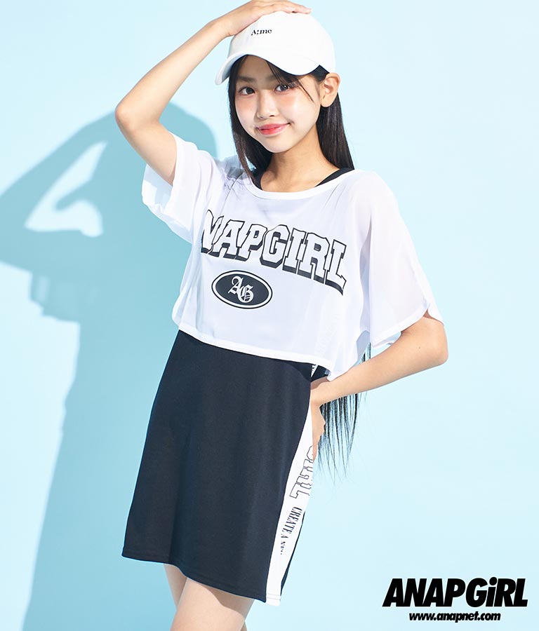 シアー Tシャツ × サイド ライン タンク ワンピース SET 918-7478