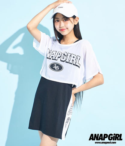 シアー Tシャツ × サイド ライン タンク ワンピース SET 918-7478