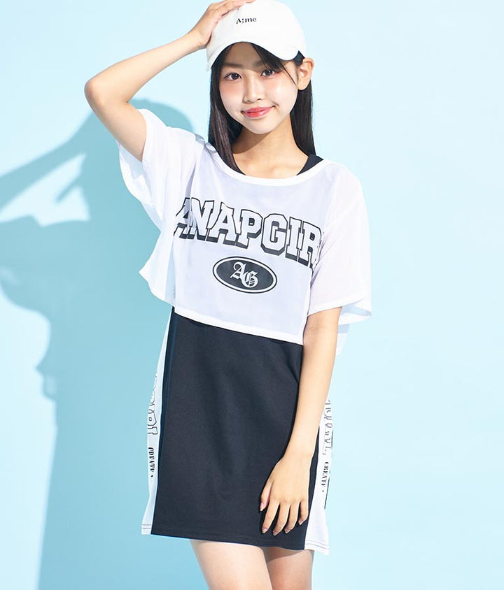シアー Tシャツ × サイド ライン タンク ワンピース SET 918-7478