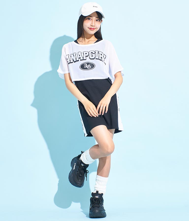 シアー Tシャツ × サイド ライン タンク ワンピース SET 918-7478