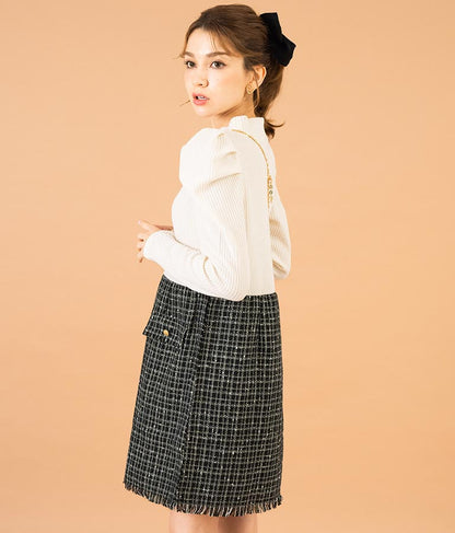 ツイード 切り替え ミニ ワンピース 527-6789