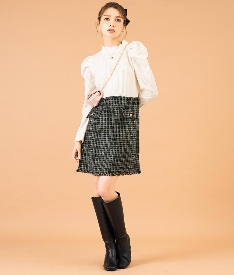 ツイード 切り替え ミニ ワンピース 527-6789