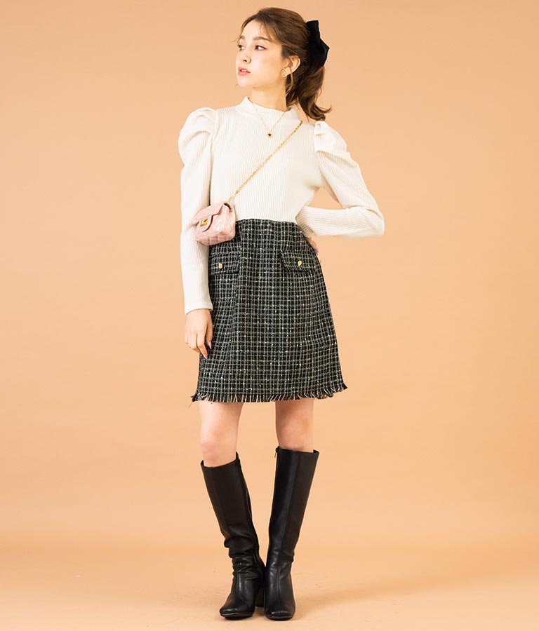 ツイード 切り替え ミニ ワンピース 527-6789