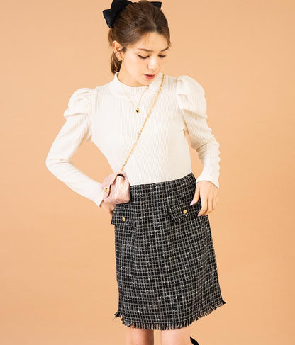 ツイード 切り替え ミニ ワンピース 527-6789